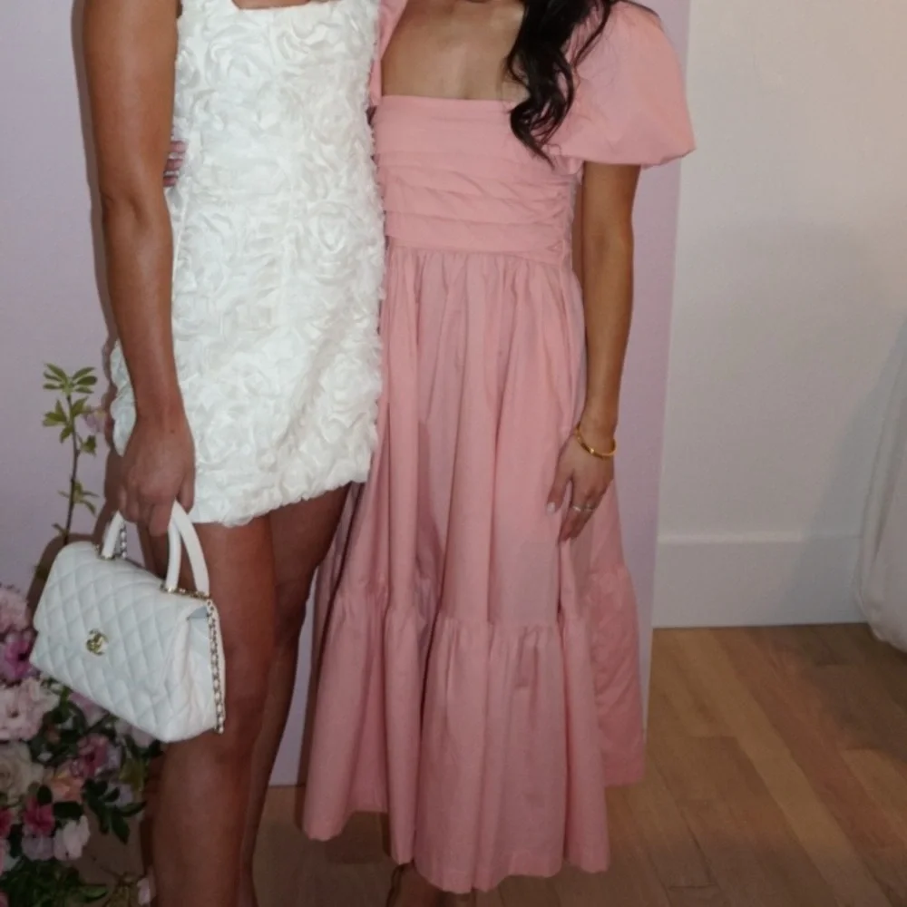 Abercrombie & Fitch Pink Maxi Dress with Puff Sleeves